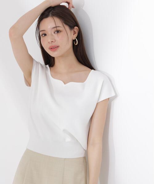 PROPORTION BODY DRESSING(プロポーションボディドレッシング)の「<ウォッシャブル/UVカット/接触冷感>総針ハートカットフレンチスリーブニット / 1216270600(ニット/セーター・レディース・ホワイト/レッド/グレー/ブルー/ブラック・FREE)」の2枚目の写真