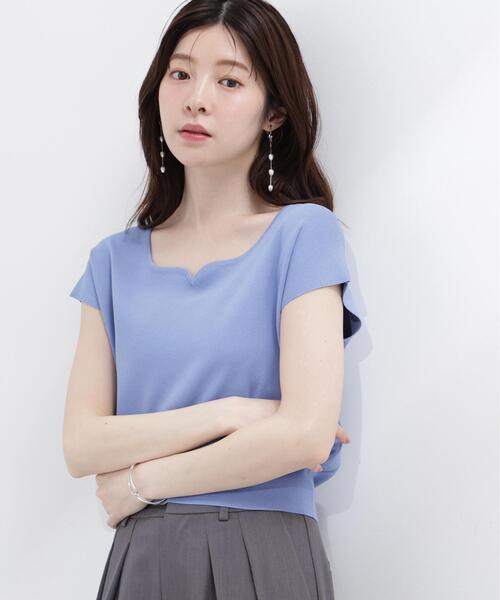 PROPORTION BODY DRESSING(プロポーションボディドレッシング)の「<ウォッシャブル/UVカット/接触冷感>総針ハートカットフレンチスリーブニット / 1216270600(ニット/セーター・レディース・ホワイト/レッド/グレー/ブルー/ブラック・FREE)」の4枚目の写真