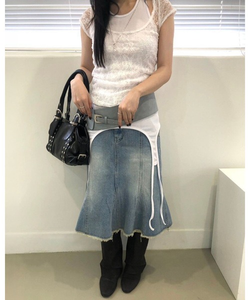 LA VORAGINE(ラ ヴォラジネ)の「PU レザー スタッズ バイカーバッグ 大容量 ショルダーアンダーバッグ クール(ショルダーバッグ・レディース・ホワイト/ブラック・FREE)」の19枚目の写真