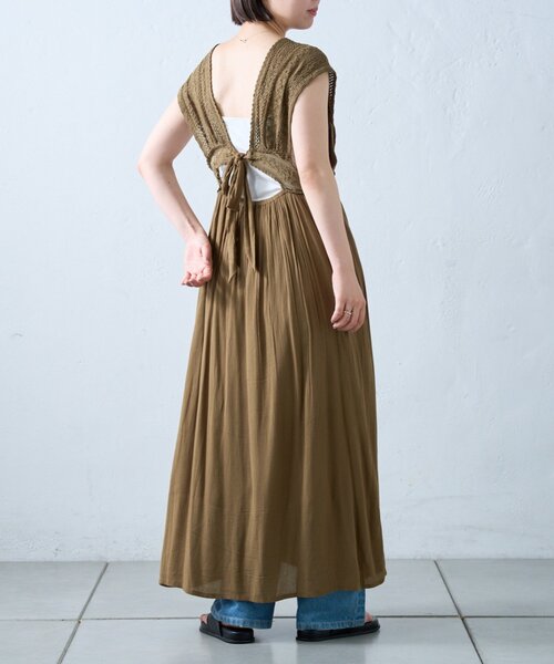 CIAOPANIC TYPY(チャオパニックティピー)の「【willow】レース切替バックシャンワンピース(ワンピース・レディース・ブラック/カーキ・ONE SIZE)」の6枚目の写真