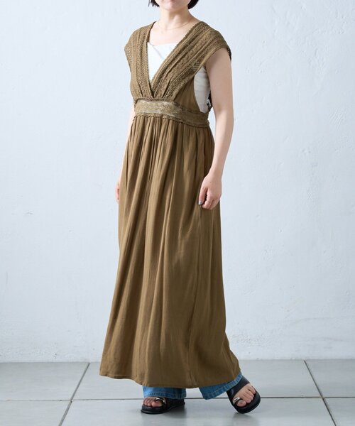 CIAOPANIC TYPY(チャオパニックティピー)の「【willow】レース切替バックシャンワンピース(ワンピース・レディース・ブラック/カーキ・ONE SIZE)」の4枚目の写真