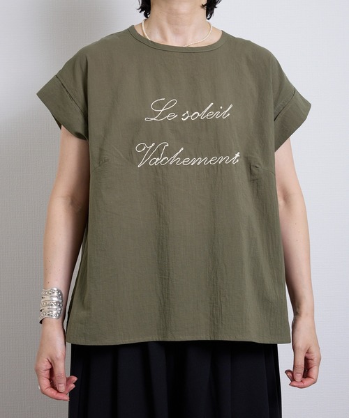 vent blanc(ヴァンブラン)の「vent blanc ヴァンブラン コットンボイル エンブロイダリー ブラウス(Tシャツ/カットソー・レディース・ブラック/アイボリー/カーキ・FREE)」の4枚目の写真