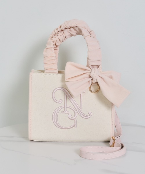 one after another NICE CLAUP(ワンアフターアナザーナイスクラップ)の「ロゴ刺しゅう入りミニトートバッグ(トートバッグ・レディース・ピンク/ブラック/ベージュ・FREE)」の13枚目の写真