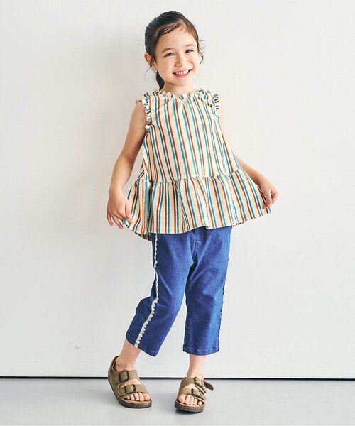 apres les cours(アプレレクール)の「【吸水速乾】総柄アソートペプラムトップス_セットアップ可(Tシャツ/カットソー・キッズ・アイボリー/サーモンピンク/サックスブルー/ストライプ/ラベンダー・100/90/110/80/140/130/120)」の13枚目の写真