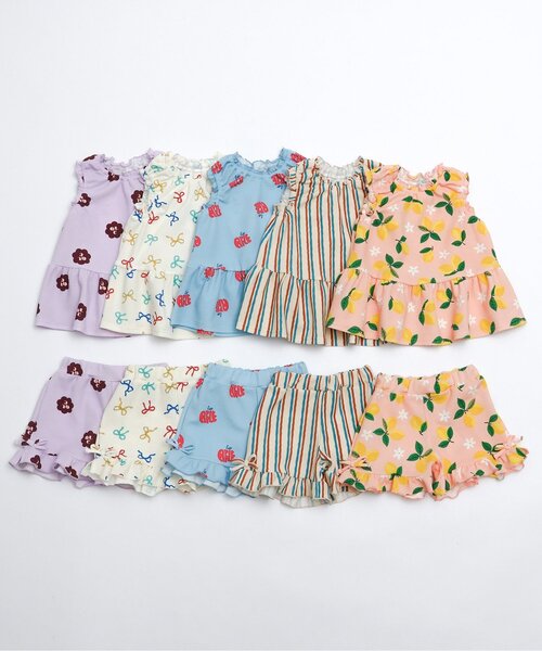 apres les cours(アプレレクール)の「【吸水速乾】総柄アソートペプラムトップス_セットアップ可(Tシャツ/カットソー・キッズ・アイボリー/サーモンピンク/サックスブルー/ストライプ/ラベンダー・100/90/110/80/140/130/120)」の16枚目の写真