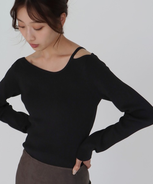 DRESSLAVE(ドレスレイブ)の「asymmetry rib pullover(アシンメトリーリブプルオーバー)(ニット/セーター・レディース・ホワイト/グリーン/ブラック・38)」の2枚目の写真