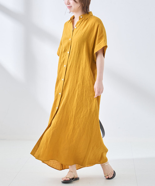 journal standard L'essage(ジャーナルスタンダードレサージュ)の「リネンドルマンシャツワンピース(ワンピース・レディース・イエロー/ブラック/ブラウン系その他・36/38)」の3枚目の写真