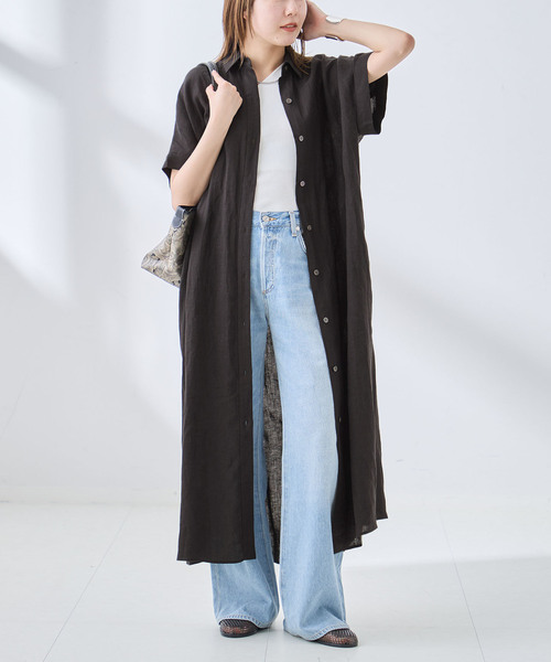 journal standard L'essage(ジャーナルスタンダードレサージュ)の「リネンドルマンシャツワンピース(ワンピース・レディース・イエロー/ブラック/ブラウン系その他・36/38)」の1枚目の写真
