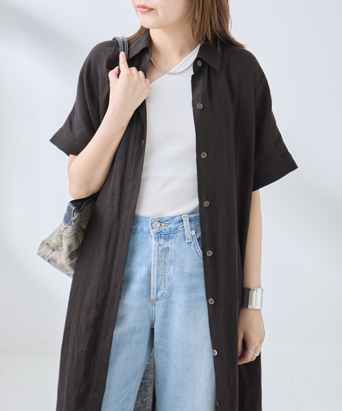 journal standard L'essage(ジャーナルスタンダードレサージュ)の「リネンドルマンシャツワンピース(ワンピース・レディース・イエロー/ブラック/ブラウン系その他・36/38)」の4枚目の写真