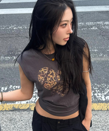 Leopard Chain Heart Sleeveless Charcoal
