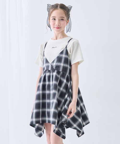 チェック柄 イレヘム ワンピース 半袖 Tシャツ 2点セット（ワンピース