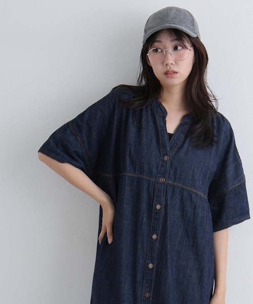 ElegChic（エレグシック）の「ライトオンスデニムスキッパーネックシャツワンピース（シャツワンピース・レディース・ネイビー系/ネイビー/ブルー・4L/XL/M）」の2枚目の写真