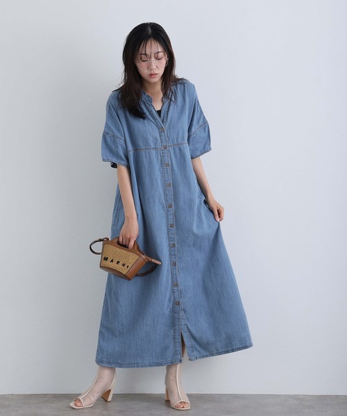 ElegChic（エレグシック）の「ライトオンスデニムスキッパーネックシャツワンピース（シャツワンピース・レディース・ネイビー系/ネイビー/ブルー・4L/XL/M）」の3枚目の写真