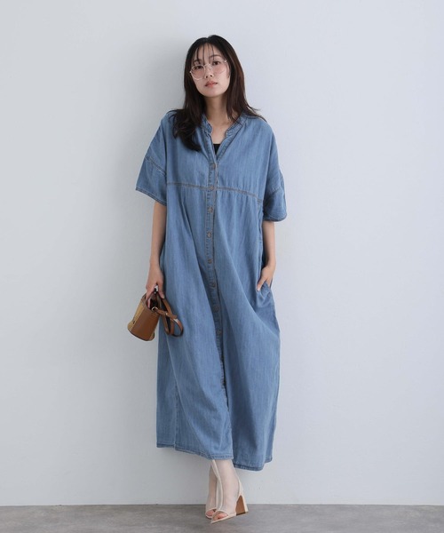 ElegChic（エレグシック）の「ライトオンスデニムスキッパーネックシャツワンピース（シャツワンピース・レディース・ネイビー系/ネイビー/ブルー・4L/XL/M）」の4枚目の写真