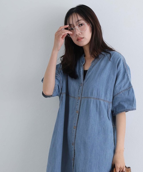 ElegChic（エレグシック）の「ライトオンスデニムスキッパーネックシャツワンピース（シャツワンピース・レディース・ネイビー系/ネイビー/ブルー・4L/XL/M）」の5枚目の写真