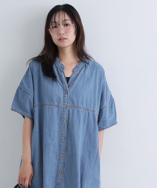 ElegChic（エレグシック）の「ライトオンスデニムスキッパーネックシャツワンピース（シャツワンピース・レディース・ネイビー系/ネイビー/ブルー・4L/XL/M）」の6枚目の写真