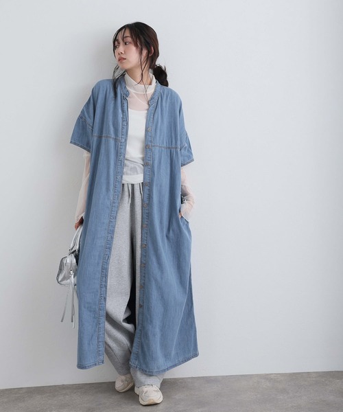 ElegChic（エレグシック）の「ライトオンスデニムスキッパーネックシャツワンピース（シャツワンピース・レディース・ネイビー系/ネイビー/ブルー・4L/XL/M）」の7枚目の写真