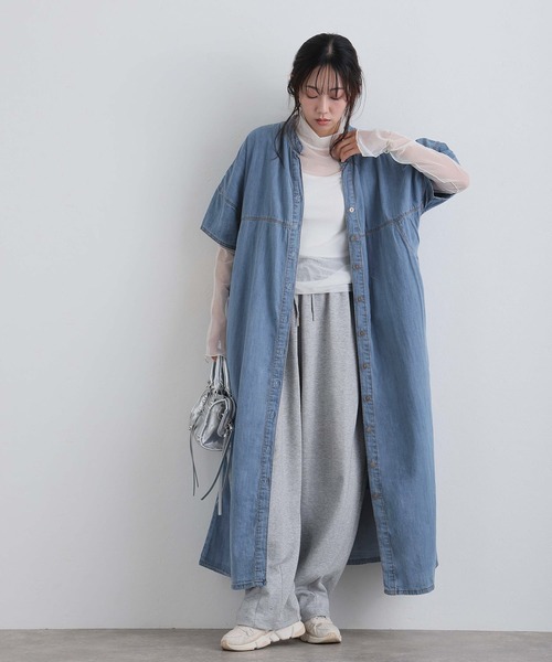 ElegChic（エレグシック）の「ライトオンスデニムスキッパーネックシャツワンピース（シャツワンピース・レディース・ネイビー系/ネイビー/ブルー・4L/XL/M）」の8枚目の写真