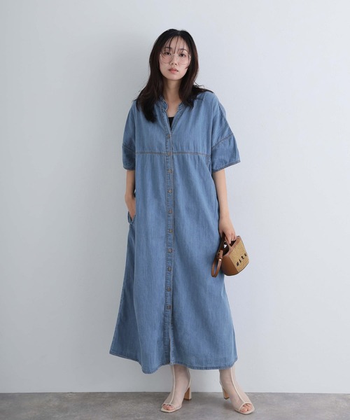 ElegChic（エレグシック）の「ライトオンスデニムスキッパーネックシャツワンピース（シャツワンピース・レディース・ネイビー系/ネイビー/ブルー・4L/XL/M）」の22枚目の写真