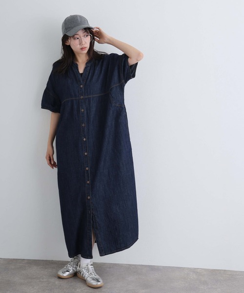 ElegChic（エレグシック）の「ライトオンスデニムスキッパーネックシャツワンピース（シャツワンピース・レディース・ネイビー系/ネイビー/ブルー・4L/XL/M）」の16枚目の写真