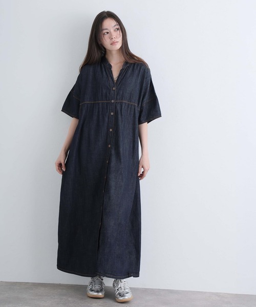 ElegChic（エレグシック）の「ライトオンスデニムスキッパーネックシャツワンピース（シャツワンピース・レディース・ネイビー系/ネイビー/ブルー・4L/XL/M）」の18枚目の写真