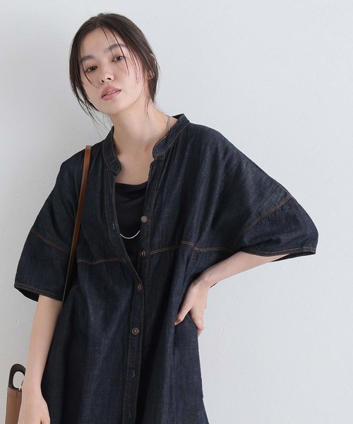 ElegChic（エレグシック）の「ライトオンスデニムスキッパーネックシャツワンピース（シャツワンピース・レディース・ネイビー系/ネイビー/ブルー・4L/XL/M）」の10枚目の写真