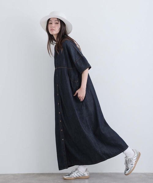 ElegChic（エレグシック）の「ライトオンスデニムスキッパーネックシャツワンピース（シャツワンピース・レディース・ネイビー系/ネイビー/ブルー・4L/XL/M）」の12枚目の写真