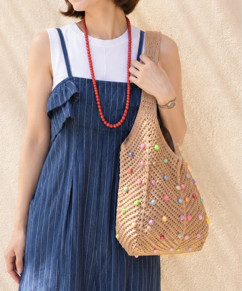 styiro（スタイロ）の「カラフルドットメッシュニットバッグ（トートバッグ・レディース・ブラック/ベージュ/アイボリー/グリーン・FREE）」の6枚目の写真