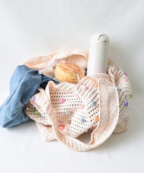 styiro（スタイロ）の「カラフルドットメッシュニットバッグ（トートバッグ・レディース・ブラック/ベージュ/アイボリー/グリーン・FREE）」の13枚目の写真