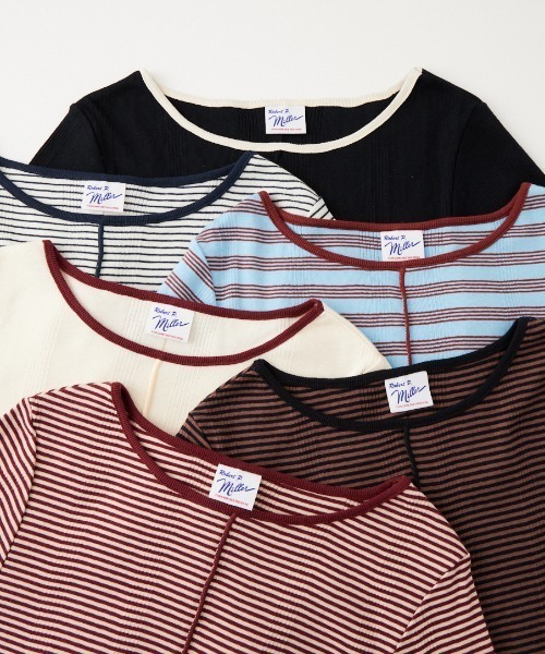 Robert P.Miller（ロバート ピー ミラー）の「[MILLER/ミラー] 別注 スリット入り ボートネックカットソー（Tシャツ/カットソー・レディース・アイボリー/ブラック/レンガ/ブラウン/ネイビー/サックスブルー・F）」の7枚目の写真