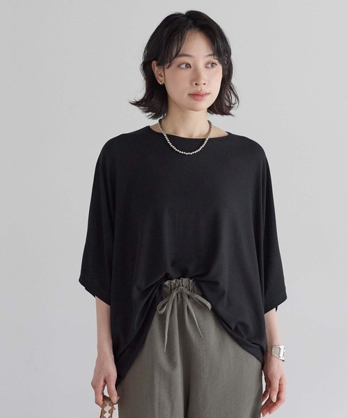 HEART MARKET(ハートマーケット)の「後ろヘンリードルマンチュニック(Tシャツ/カットソー・レディース・ダークパープル/グレイッシュベージュ/チャコール/ライトブルー/ブラック・FREE)」の2枚目の写真