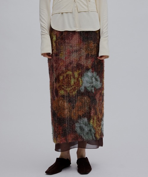 Ameri(アメリ)の「WOVEN PATTERN FLOWER SKIRT(スカート・レディース・ネイビー/ブラウン・MEDIUM/SMALL)」の13枚目の写真