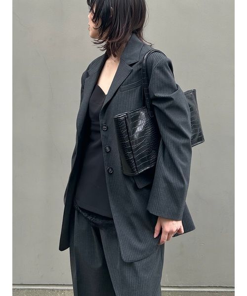 Henon.（ヘノン）の「【セットアップ対応】ストライプオーバージャケット（テーラードジャケット・レディース・グレー/ブラウン・F）」の5枚目の写真