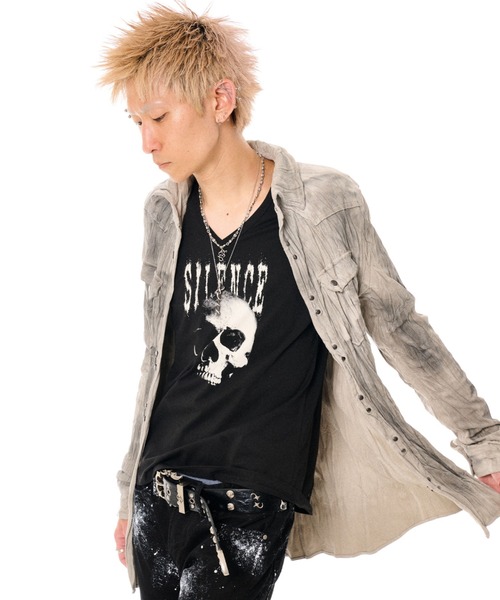 FUGA(フーガ)の「『FUGA/フーガ』スカルプリントVネックL/S Tee/ロングスリーブカットソー(Tシャツ/カットソー・メンズ・ブラック×ホワイト/ブラック・M/L)」の10枚目の写真