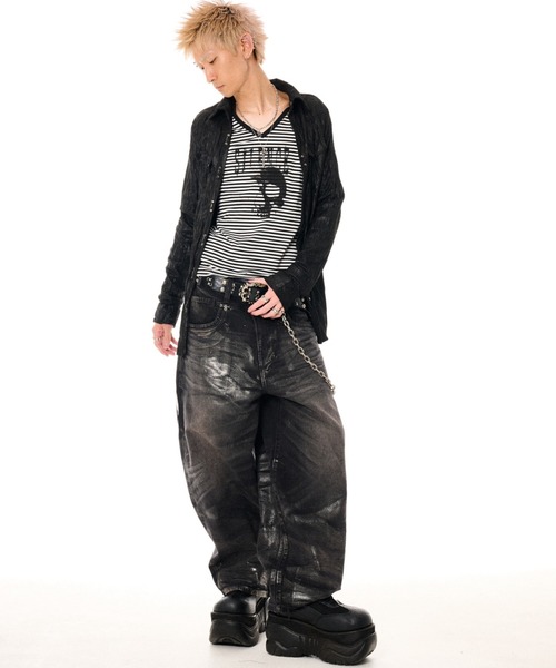 FUGA(フーガ)の「『FUGA/フーガ』スカルプリントVネックL/S Tee/ロングスリーブカットソー(Tシャツ/カットソー・メンズ・ブラック×ホワイト/ブラック・M/L)」の21枚目の写真