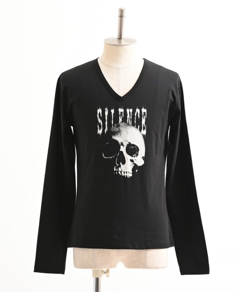 FUGA(フーガ)の「『FUGA/フーガ』スカルプリントVネックL/S Tee/ロングスリーブカットソー(Tシャツ/カットソー・メンズ・ブラック×ホワイト/ブラック・M/L)」の22枚目の写真