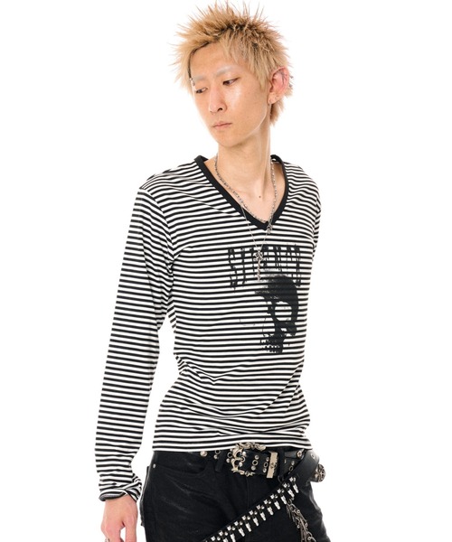 FUGA(フーガ)の「『FUGA/フーガ』スカルプリントVネックL/S Tee/ロングスリーブカットソー(Tシャツ/カットソー・メンズ・ブラック×ホワイト/ブラック・M/L)」の15枚目の写真