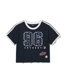96ステッカーラインクロップ半袖Tシャツ