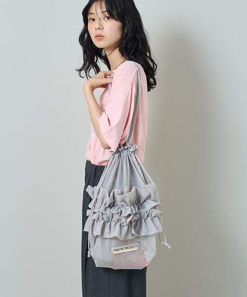 FREAK'S STORE(フリークスストア)の「THEATRE PRODUCTS/シアタープロダクツ メッシュフリル 巾着バッグ(トートバッグ・レディース・グリーン/グレー/ブラック・ONE SIZE)」の18枚目の写真