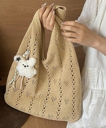 透かし編みニットトートバッグ肩掛け鞄A4