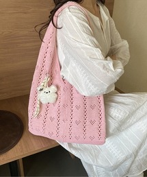 透かし編みニットトートバッグ肩掛け鞄A4