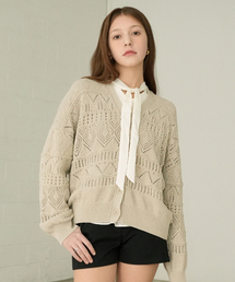 [Cotton 100%] Pointelle V-Neck Cardigan (beige)
