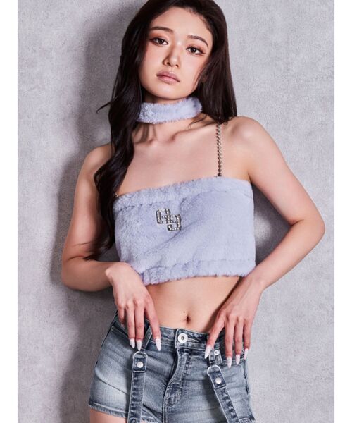 GYDA(ジェイダ)の「GG bijouフェイクファーチョーカービスチェ(キャミソール・レディース・ブラック/パープル/オフホワイト・FREE)」の3枚目の写真