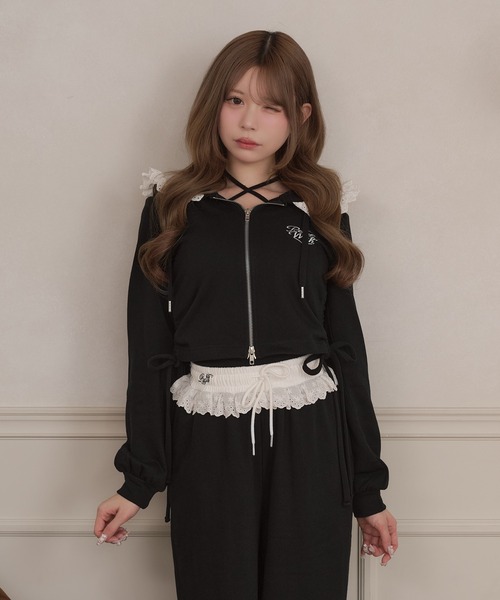 apres jour(アプレジュール)の「【セット着用可能】レースフードドロストジップパーカー(パーカー・レディース・ピンク/グレー/ブラック/ライトブルー・X-LARGE/フリー)」の14枚目の写真