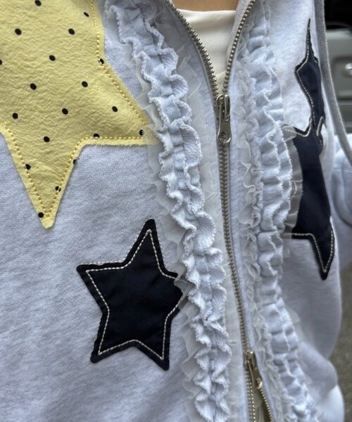 w closet(ダブルクローゼット)の「星柄パッチワークパーカー(パーカー・レディース・グリーン/ネイビー/ブルー/アイボリー・FREE)」の10枚目の写真