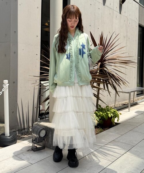 w closet(ダブルクローゼット)の「星柄パッチワークパーカー(パーカー・レディース・グリーン/ネイビー/ブルー/アイボリー・FREE)」の16枚目の写真