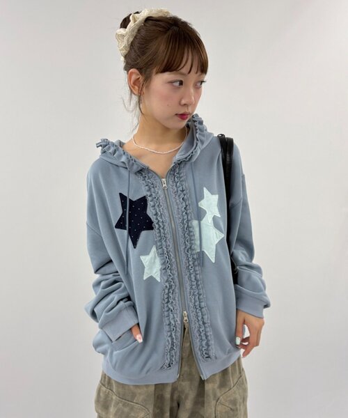 w closet(ダブルクローゼット)の「星柄パッチワークパーカー(パーカー・レディース・グリーン/ネイビー/ブルー/アイボリー・FREE)」の19枚目の写真