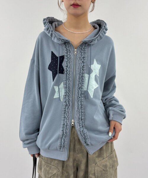 w closet(ダブルクローゼット)の「星柄パッチワークパーカー(パーカー・レディース・グリーン/ネイビー/ブルー/アイボリー・FREE)」の20枚目の写真