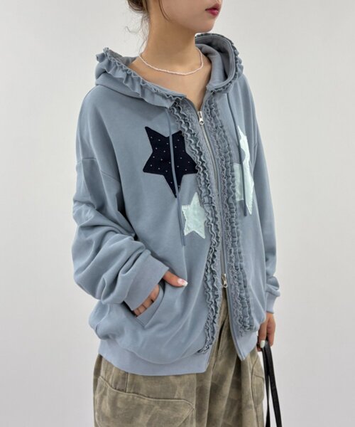 w closet(ダブルクローゼット)の「星柄パッチワークパーカー(パーカー・レディース・グリーン/ネイビー/ブルー/アイボリー・FREE)」の21枚目の写真