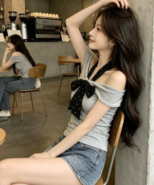 semplice(センプリチェ)の「Tシャツ【韓国ファッション】(Tシャツ/カットソー・レディース・グレー・F)」の12枚目の写真